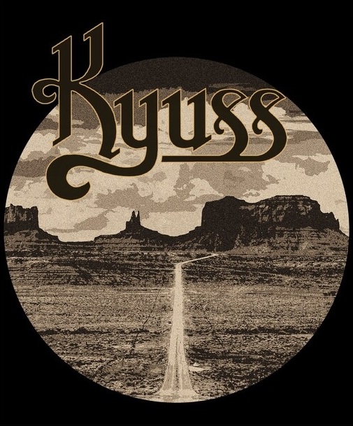 Kyuss - Logo iconique sur paysage désertique de Palm Desert