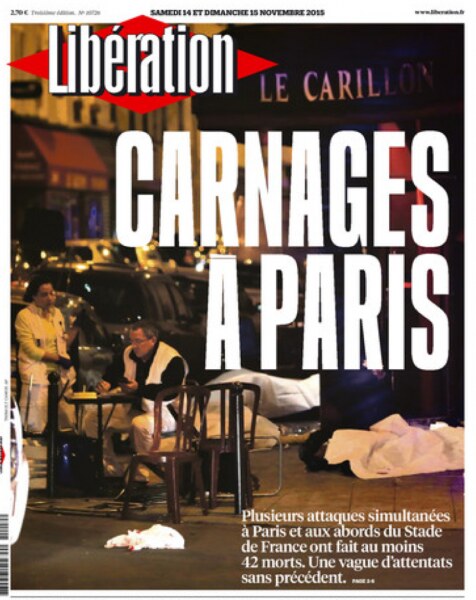 Une de Libération, Carnages à Paris, novembre 2015
